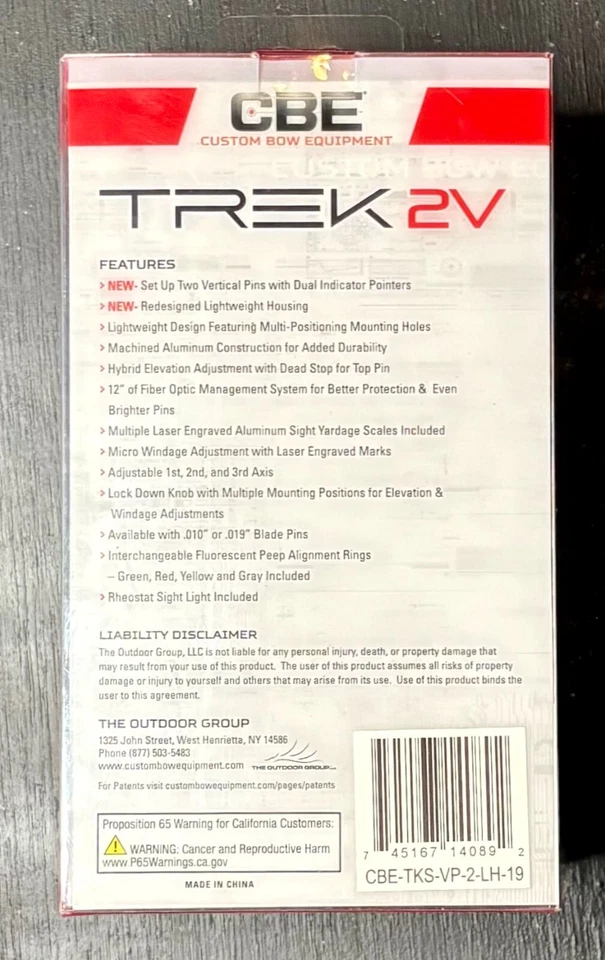 CBE Trek 2V .019 Archery Sight 2 Vertical Pins Left Hand New - Image 2 of 3