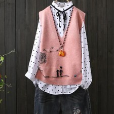 Women V Neck Jumper Knit Vest Waistcoat Sleeveless Tank Top Sweater Pullover Top