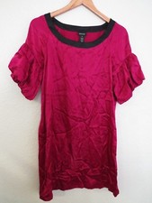 Womens Magenta 100% Silk Nine West Dress Sz 4 Small Holiday Bell sleeves 