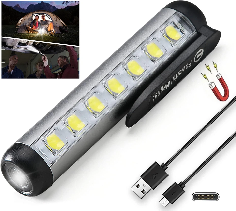 KWENTERPRISE Magnetic Penlight Pocket COB Work Light Rechargeable LED Flashlight Waterproof