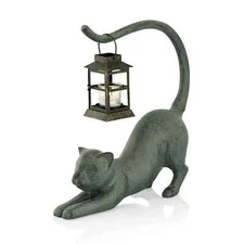 Stretching Kitty Cat Garden Lantern Sculpture Statue -15.5'' x 15''H