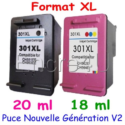 Cartouche D'encre Remanufacturée HP 301XL - Pack 2 Noir + Couleur - Compatible Deskjet 2548, Etc.
