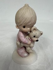 Precious Moments 1977 Jesus Loves Me Figurine VTG Girl w/Teddy Bear