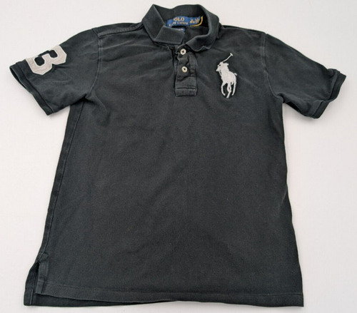Polo Ralph Lauren Rugby Polo Shirt Boys Size Medium 10-12 Black Big Pony White
