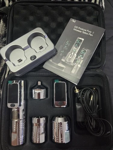 OG Produce Fury II Wireless Tattoo Pen, Silver Aluminum w/ Case, RCA, Type-C - product listing photo
