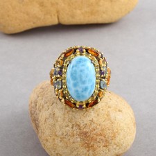 Larimar Ring Silver 925 Sterling Jewelry Gemstone Gift Handmade Natural For