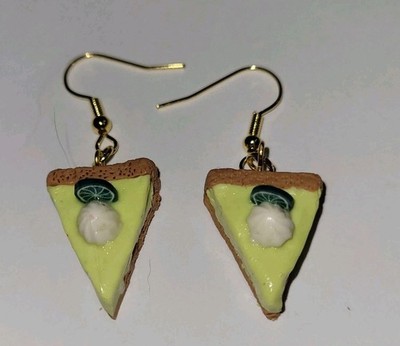 Key Lime Pie Earrings Gold Tone Wire Dessert Charm Fruit 