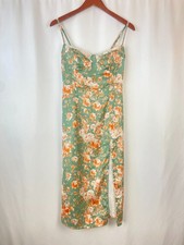 Cider Small Slip Dress Green Floral Sweetheart Romantic Whimsical Slit Coquette