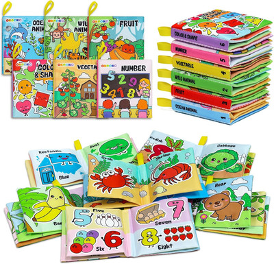 OKOOKO Soft Baby Books 6PCS Soft Cloth Books Bath Books Crinkle Washable Non-Tox
