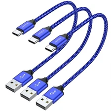 USB C Cable Short 1ft 3pcs USB A Type C 3.1A Fast Charge Blue Power Bank Phone