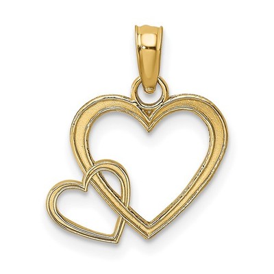 10K Gelbgold Flach Zwei Herzen Verschlungen Charm Anhänger L 15,35mm, B 14,2mm