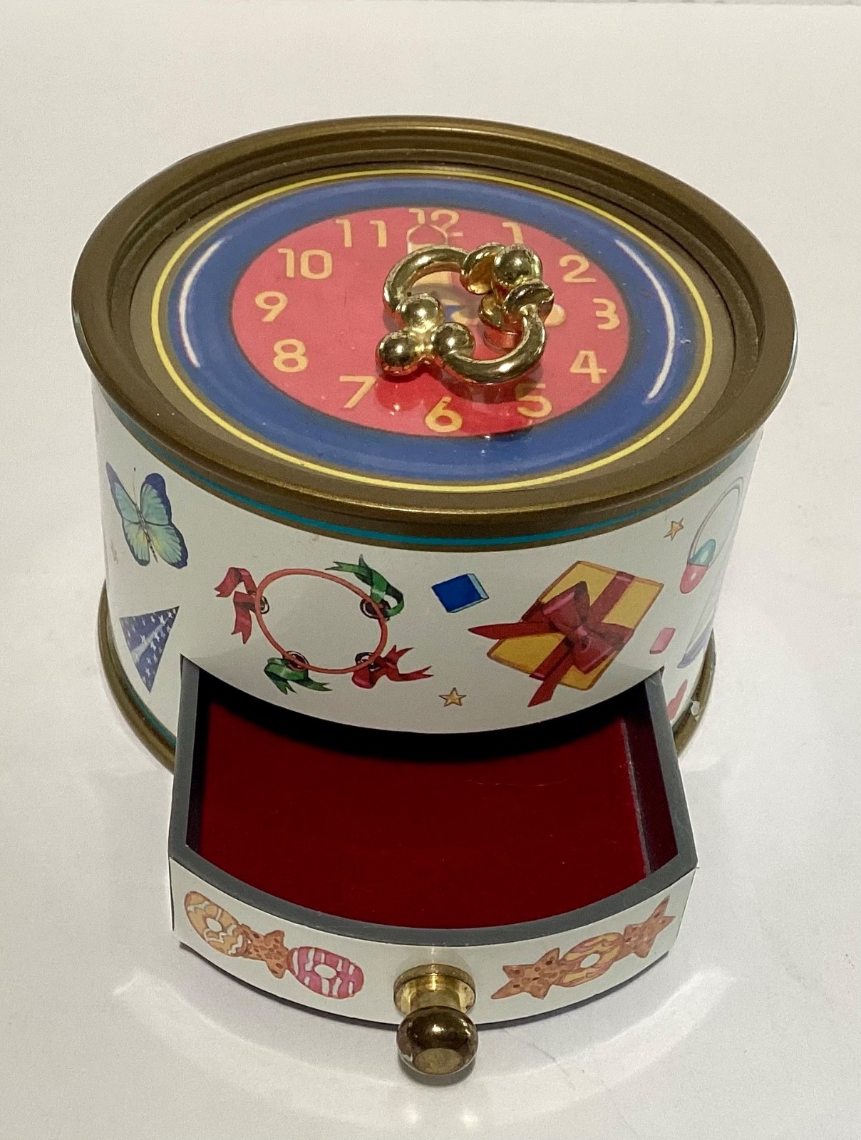 Vintage 1994 Koji Murai Sankyo Round Keepsake Music Box With Drawer - Working