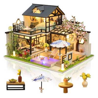 GuDoQi DIY Miniature Dollhouse Kit Tiny House Kit Musical LED Lights 1:24 Scale