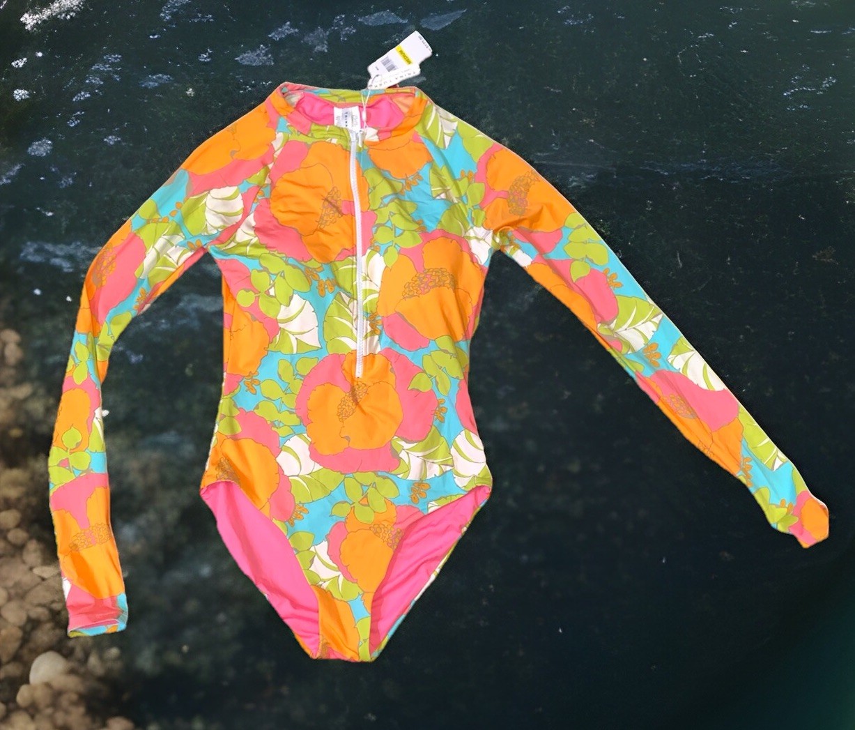 Swimsuit One Piece  Trina Turk Long Sleeve Front Zip Size M Women’s New-image