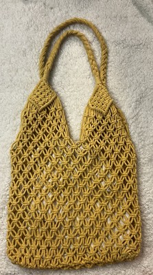 Zara Yellow Macrame Shopping Grocery Beach Summer Bag Tote Drawstring inside