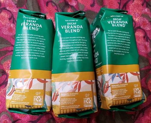 Starbucks DECAF VERANDA BLEND Ground Coffee Blonde Light Roast 3 BAGS X 12 oz EA - Picture 2 of 10