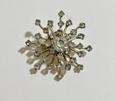 Vintage Clear Rhinestone Starburst Brooch Pin Silver Tone Atomic Mid Century 2"