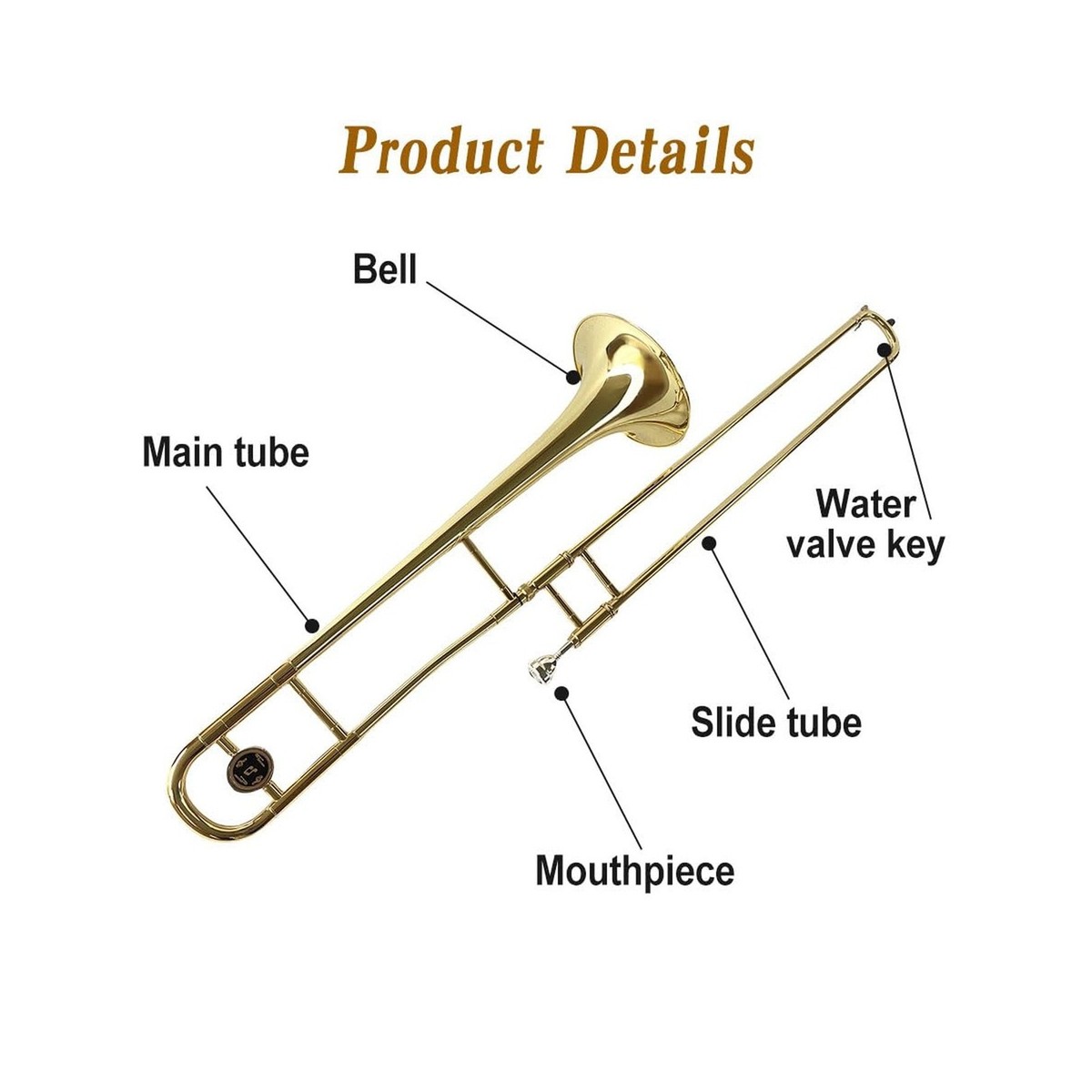 Bb Tenor Slide Trombone – B Flat Brass Trombone with Gold Lacquer