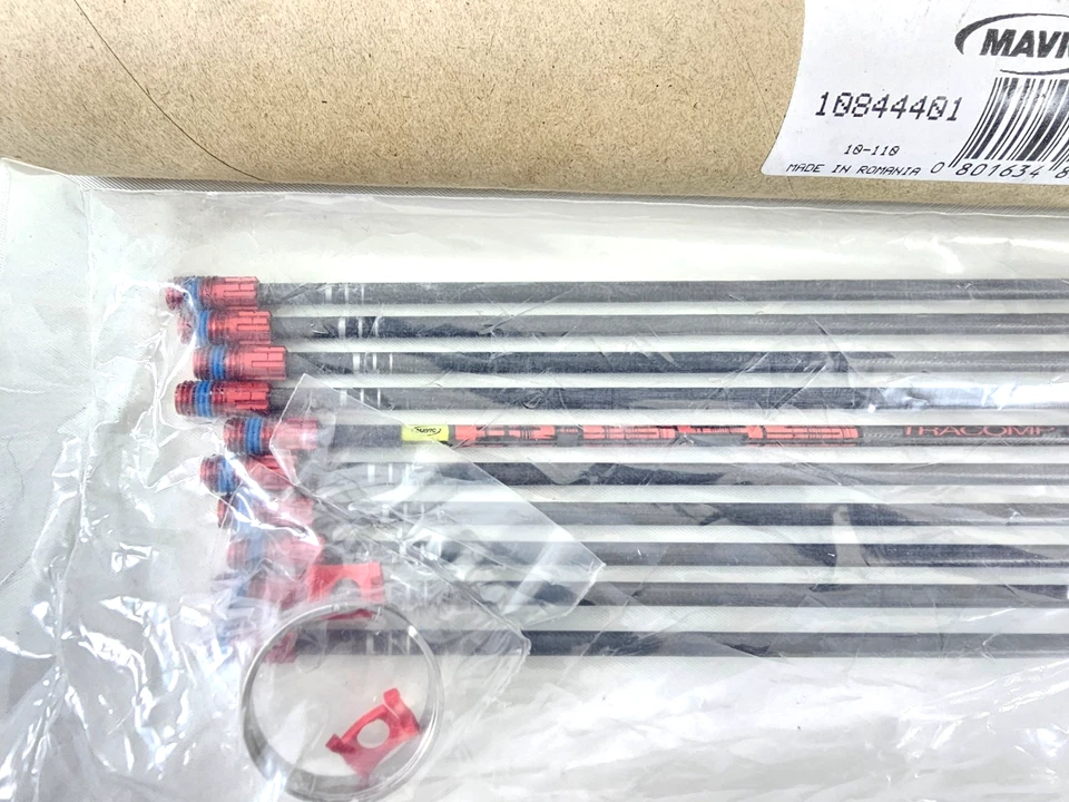 Bicicleta de bicicleta NOS Mavic Wheel Tracomp radios fibra de carbono R-Sys 283,7 mm negro rojo Foto 2 de 4