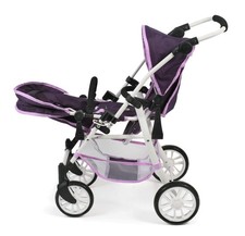 Zwillingsbuggy Twinny f&uuml;r 2 Puppen, Puppenwagen Stars Lila, Kinder 4-8 Jahre