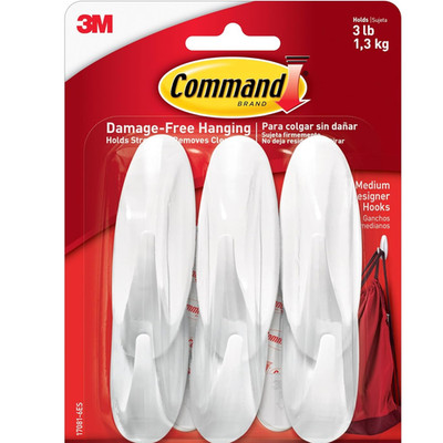Command Medium Designer Hooks, 6 Hooks, Damage-Free Hanging Wall Hook