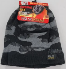 Polar Extreme Insulated Faux Fur Lined Black Camo Hat NEW