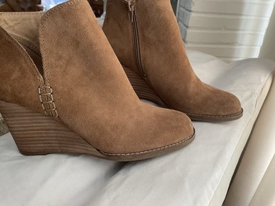 Lucky Brand Women's Zip Ankle Wedge Bootie Tan Leather Closed Toe 5.5