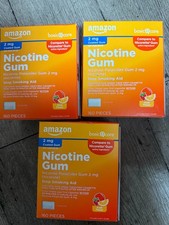 3 Pack of Amazon Basic Care Nicotine Polacrilex Gum, 2 Mg, 160ct, Fruit 09/2026