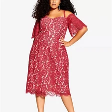 NWT City Chic Trendy Plus Size Raspberry Nude Lace Whisper V-neck Dress Size 18