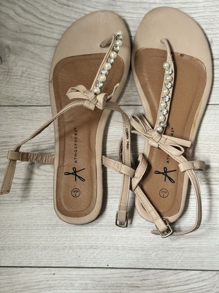 Women Sandals Beige Faux Leather 40.5