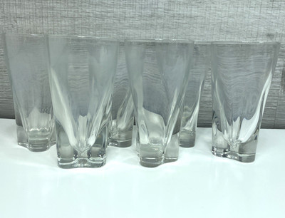 6pc. Orrefors Sweden Resident Swirl Lead Crystal 15oz Clear Glass Preown CLOUDY