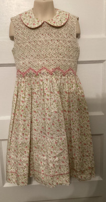 Anavini Girl s Hand Smocked Cotton Dress Size 6X White Floral #24