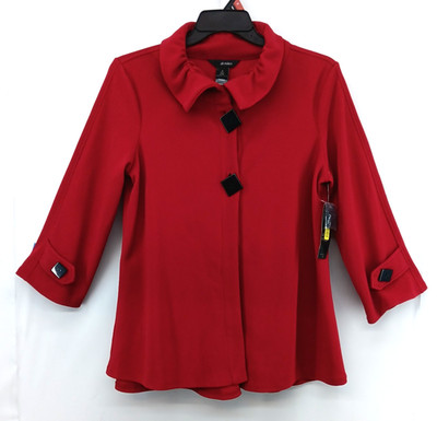 Ali Miles Jacket Womens Medium Red Ruffled Collar Oversized Buttons Blazer NWT