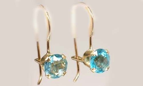 19thC Antique 1½ct Blue Apatite 10k Gold Earrings Teeth Bone Mammal Dinosaur Gem - Picture 1 of 1