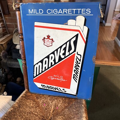 VINTAGE MARVELS CIGARETTE TIN Embossed Litho Great 19.5 X 14.5 70 Years Old 