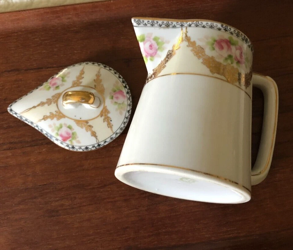 Jarra de crema con tapa de 8 oz, Grandmacore, Noritake "M", pintada a mano Foto 2 de 4