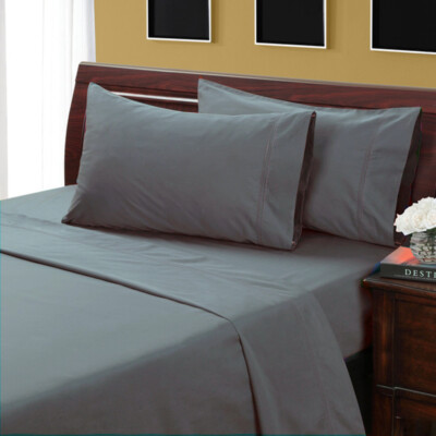 Queen Dark Gray Solid 4 Pc Bed Sheet Set 1000 Thread Count 100% Egyptian  Cotton | eBay