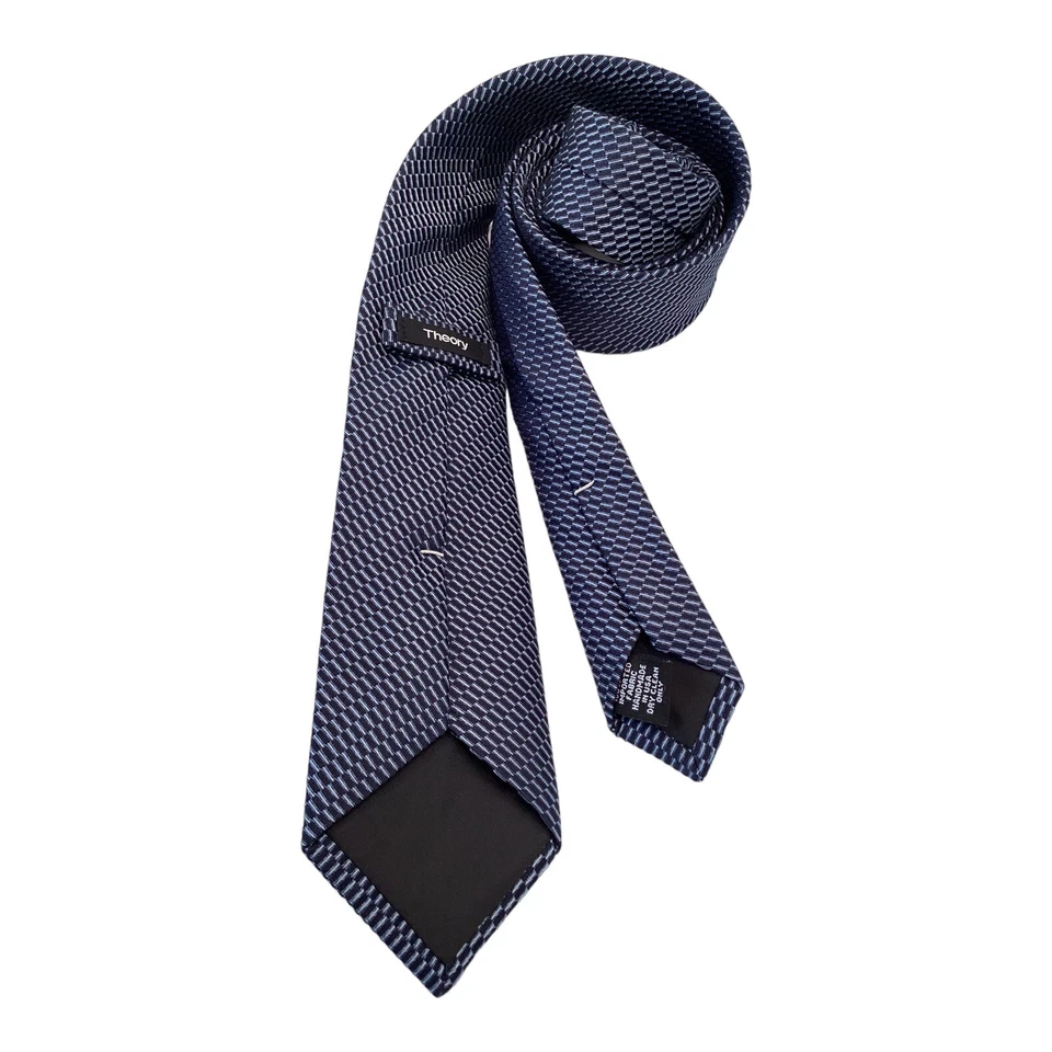 Corbata de seda de diseñador de lujo a rayas azules Theory hecha a mano en EE. UU. CON: 2,5" EXCELENTE ESTADO # Foto 2 de 4