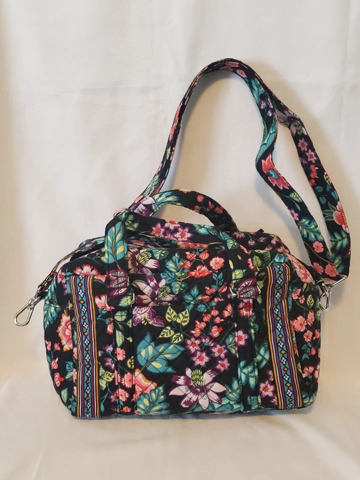 Bolso Bandolera Vera Bradley Bramble Negro Azul Púrpura Floral Acolchado Cremallera Foto 3 de 4
