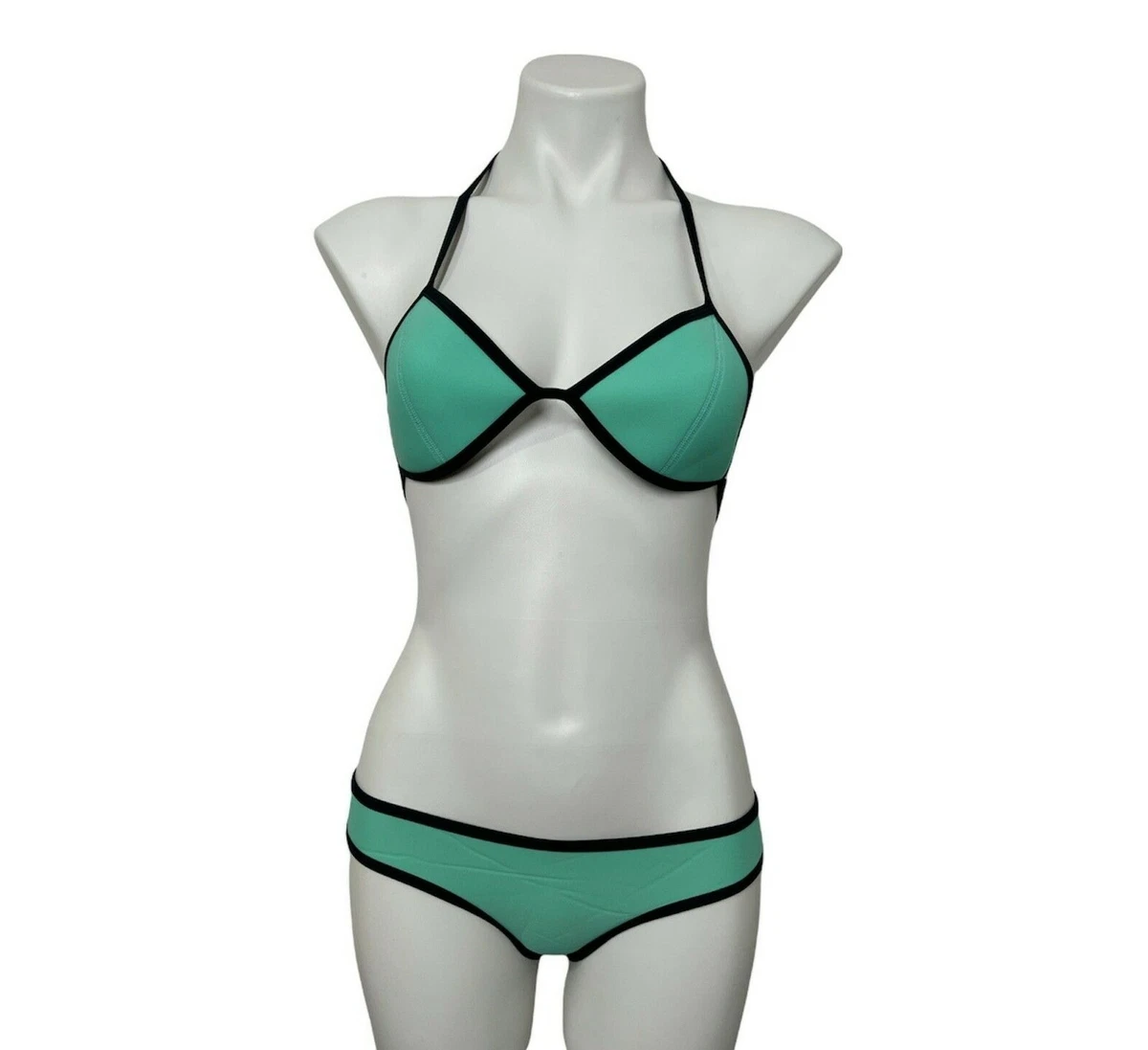 Triangl Mint Black Neoprene Bikini Swim Suit 2-Piece Tied Bathing