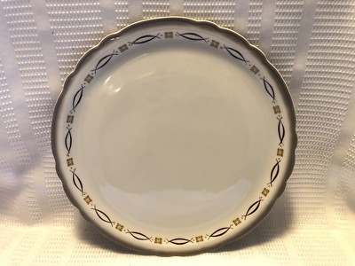 Sterling Vitrified China-Restaurant Ware-White/Brown Band & Design-Dinner Plate