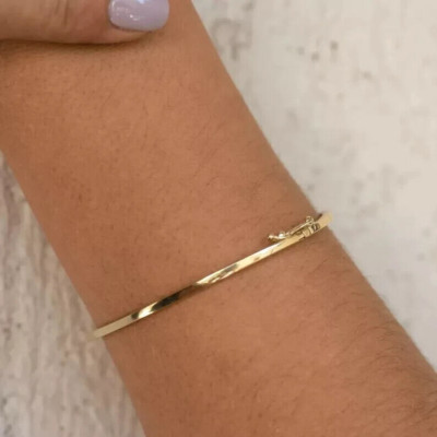 New Style Bangle Bracelet Gift For Womens 14k Yellow Gold Finish Silver 7.5 Inch