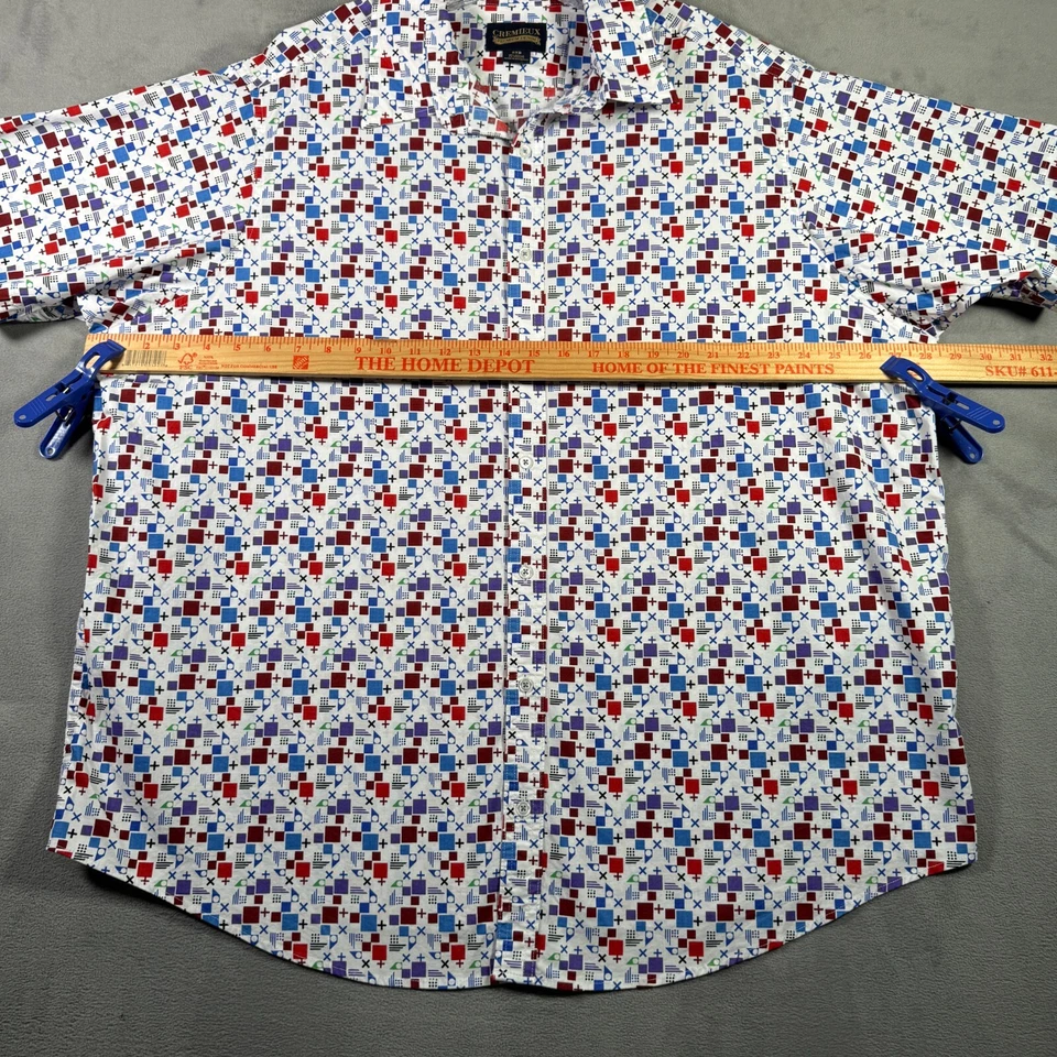 Cremieux Premium Denim Shirt Mens 2XB Geometric Print Stretch Short Sleeve NWOT - Image 4 of 4