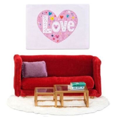 Lundby Dolls House Red Sofa and Coffee Tables Set Sitting Room