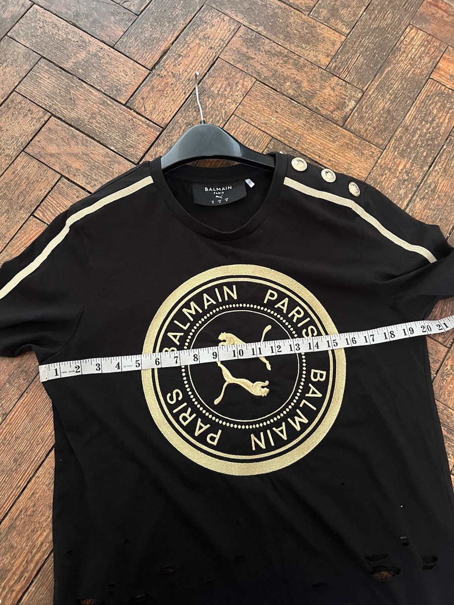 Balmain X Puma 'Cara Delevigne' 2019 Black Distressed Logo T Balmain X Puma 'Cara Delevigne' 2019 Black Distressed Logo T