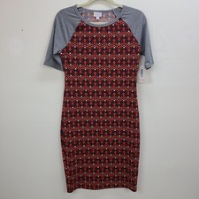 Lularoe Julia Raglan Dress Women Small Red Gray Paisley Pullover Stretch Casual 