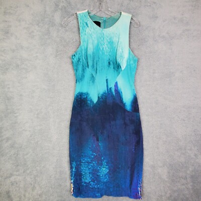 Monique Lhuillier Womens Bodycon Dress Sz XS Blue Crew Neck Ombre Zip  Sleeveless | eBay