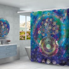 Flower Of Life Print Waterproof Shower Curtain Sets Bathroom Decor Curtain 70"