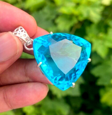 92.50 Ct+ EGL Certified Natural Blue Topaz 925 Solid Silver Pendant AG Gemstone