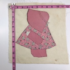 VTG 1940s Pink Sunbonnet Sue Appliqu Fabric Block 11.5 x12 Dutch Girl Quilt Pc